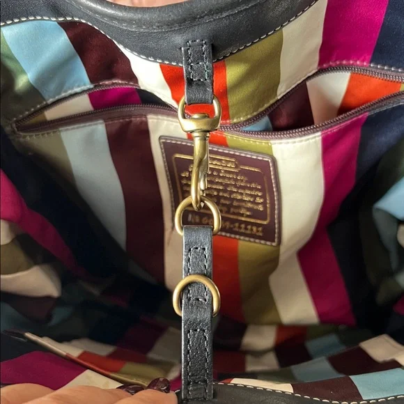 Coach Black Leather Shoulder Tote Bag with Gold Brass Accents - Picture 7 of 13